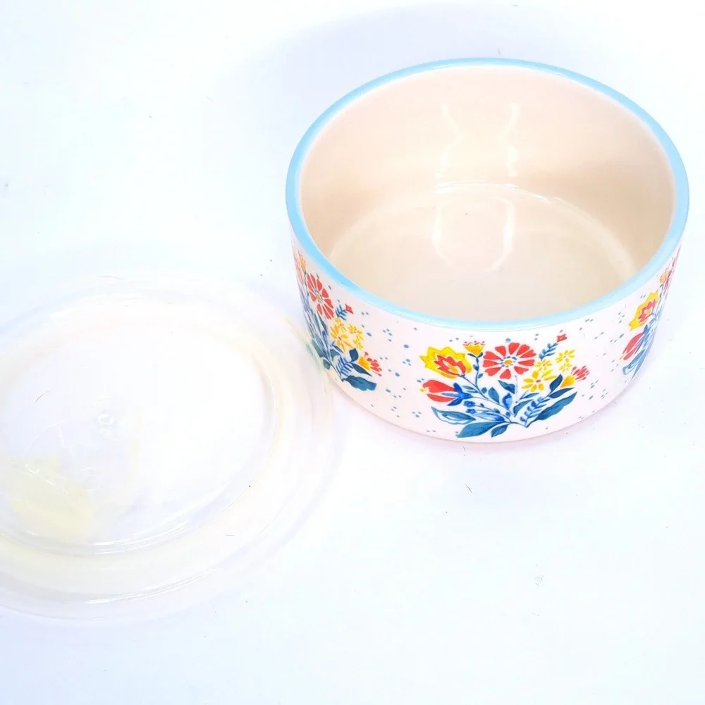 The Pioneer Woman Stoneware Storage Bowl Small White Floral Vented Lid Vintage